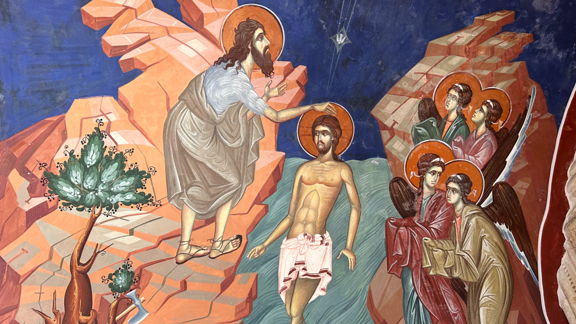 Кръщение Господне, стенопис от манастира Кикос в Кипър