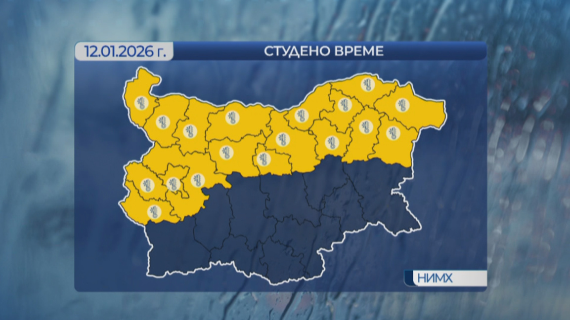Жълт код за ниски температури обявиха от НИМХ за 18 области